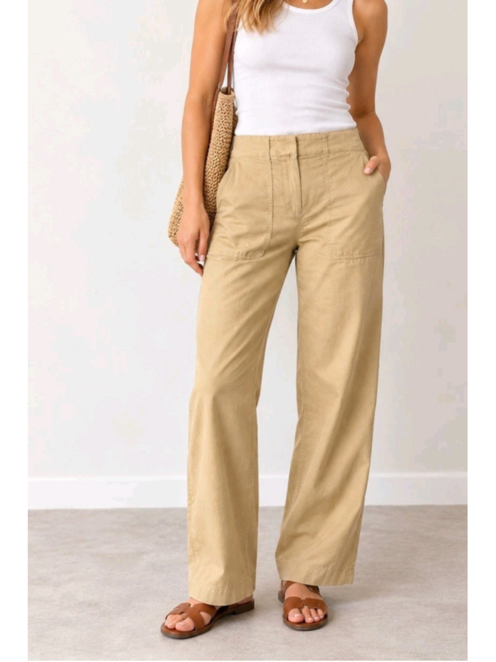 J.Crew Utility Pants Sz 4 Tan Lyocell Linen Blend Straight Leg NWT Read Spotting